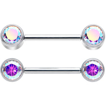 Load image into Gallery viewer, 14G 9/16 Aurora CZ Gem G23 Titanium Threadless Nipple Ring Set

