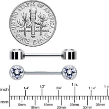 Load image into Gallery viewer, 14G 9/16 Clear CZ Gem G23 Titanium Threadless Nipple Ring Set
