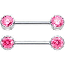 Load image into Gallery viewer, 14G 9/16 Pink CZ Gem G23 Titanium Threadless Nipple Ring Set
