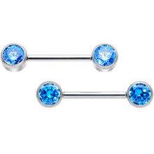 Load image into Gallery viewer, 14G 9/16 Blue CZ Gem G23 Titanium Threadless Nipple Ring Set

