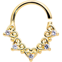 Load image into Gallery viewer, 18G 5/16 Clear CZ Gem Gold Tone Heart Filigree Closure Ring

