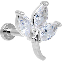 Load image into Gallery viewer, 16G 1/4 Clear CZ Gem Leaves Internally Threaded Labret Tragus
