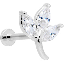 Load image into Gallery viewer, 16G 5/16 Clear CZ Gem Leaves Internally Threaded Labret Tragus
