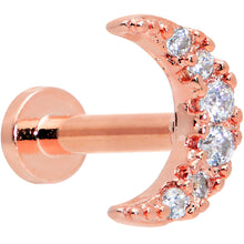 Load image into Gallery viewer, 16G 1/4 Clear CZ Gem Rose Gold Tone Moon Internal Thread Labret

