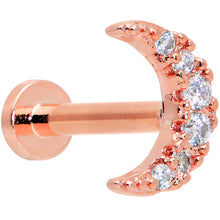 Load image into Gallery viewer, 16G 5/16 Clear CZ Gem Rose Gold Tone Moon Internal Thread Labret

