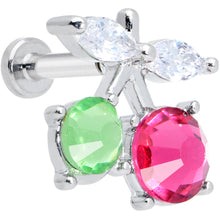 Load image into Gallery viewer, 16G 1/4 Red Green CZ Gem Internal Thread Cherries Labret Tragus
