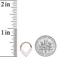 Load image into Gallery viewer, 16G 5/16 White Faux Opal Rose Gold Tone Chevron Closure Ring
