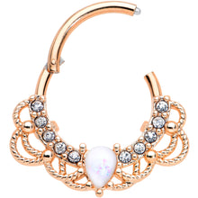 Load image into Gallery viewer, 16G 3/8 White Faux Opal Rose Gold Tone Lace Hinged Segment Ring
