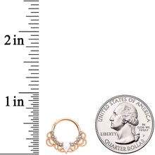Load image into Gallery viewer, 16G 3/8 White Faux Opal Rose Gold Tone Lace Hinged Segment Ring
