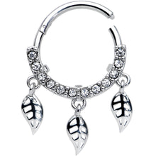 Load image into Gallery viewer, 16G 3/8 Clear Gem Open Leaf Dangle Hinged Segment Ring
