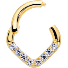 Load image into Gallery viewer, 16G 1/4 14k Gold Clear CZ Gem Chevron Hinged Segment Ring
