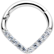 Load image into Gallery viewer, 16G 5/16 14k White Gold Clear CZ Gem Chevron Hinged Segment Ring
