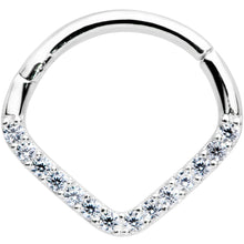 Load image into Gallery viewer, 16G 3/8 14k White Gold Clear CZ Gem Chevron Hinged Segment Ring
