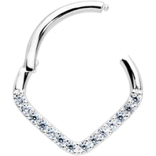 Load image into Gallery viewer, 16G 3/8 14k White Gold Clear CZ Gem Chevron Hinged Segment Ring
