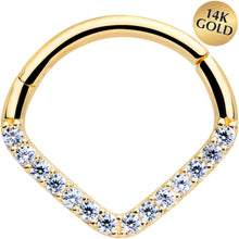 Load image into Gallery viewer, 16G 3/8 14k Gold Clear CZ Gem Chevron Hinged Segment Ring
