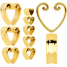 Load image into Gallery viewer, Gold Tone Curled Heart Valentines Day Tunnel Plug Set
