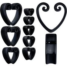 Load image into Gallery viewer, Black Curled Heart Valentines Day Tunnel Plug Set
