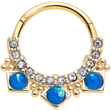 Load image into Gallery viewer, 16G 3/8 Blue Faux Opal Gold Tone Squares Hinged Segment Ring

