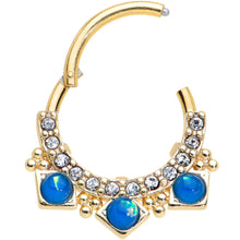 Load image into Gallery viewer, 16G 3/8 Blue Faux Opal Gold Tone Squares Hinged Segment Ring
