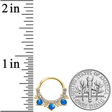 Load image into Gallery viewer, 16G 3/8 Blue Faux Opal Gold Tone Squares Hinged Segment Ring
