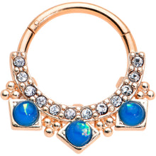Load image into Gallery viewer, 16G 3/8 Blue Faux Opal Rose Gold Tone Squares Hinged Segment Ring
