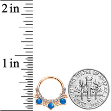 Load image into Gallery viewer, 16G 3/8 Blue Faux Opal Rose Gold Tone Squares Hinged Segment Ring

