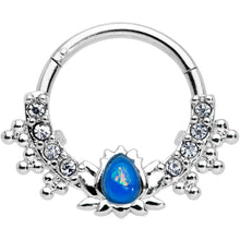 Load image into Gallery viewer, 16G 3/8 Blue Faux Opal Stylized Lotus Hinged Segment Ring
