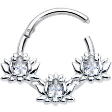 Load image into Gallery viewer, 16G 3/8 Clear CZ Gem Triple Lotus Hinged Segment Ring
