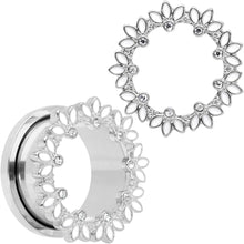Load image into Gallery viewer, Clear Gem White Leaves Screw Fit Tunnel Plug Set
