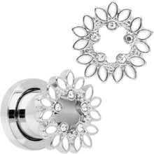 Load image into Gallery viewer, Clear Gem White Leaves Screw Fit Tunnel Plug Set
