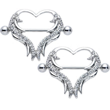 Load image into Gallery viewer, 14G 3/4 Clear Gem Rock and Roll Heart Nipple Shield Set
