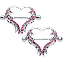 Load image into Gallery viewer, 14G 3/4 Pink Gem Rock and Roll Heart Nipple Shield Set
