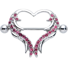 Load image into Gallery viewer, 14G 3/4 Pink Gem Rock and Roll Heart Nipple Shield Set
