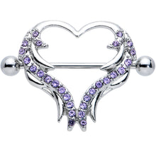 Load image into Gallery viewer, 14G 3/4 Purple Gem Rock and Roll Heart Nipple Shield Set
