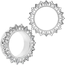 Load image into Gallery viewer, Clear Gem Floral Lotus Screw Fit Tunnel Plug Set
