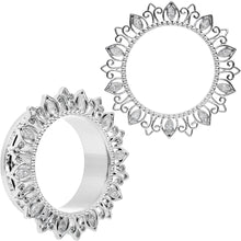 Load image into Gallery viewer, Clear Gem Floral Lotus Screw Fit Tunnel Plug Set
