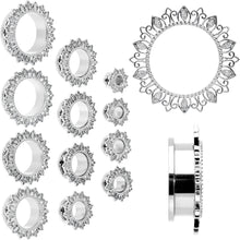Load image into Gallery viewer, Clear Gem Floral Lotus Screw Fit Tunnel Plug Set
