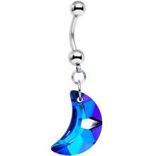 Load image into Gallery viewer, Blue Gem Crescent Moon Dangle Belly Ring
