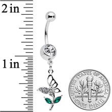 Load image into Gallery viewer, Clear Green Gem Perching Floral Butterfly Dangle Belly Ring
