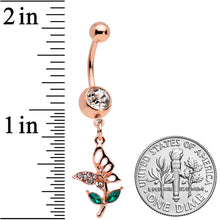 Load image into Gallery viewer, Clear Gem Rose Gold Tone Perching Floral Butterfly Dangle Belly Ring

