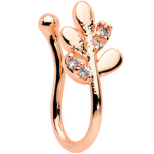 Load image into Gallery viewer, Clear Gem Rose Gold Tone Leaves of Love Clip On Fake Nose Ring
