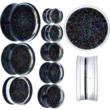Load image into Gallery viewer, Clear Black Acrylic Rainbow Glitter Glam Saddle Plug Set
