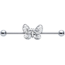Load image into Gallery viewer, 14G Clear Gem Lacy Butterfly Industrial Barbell 38mm
