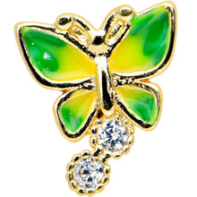 Load image into Gallery viewer, 16G 1/4 Clear CZ Gem Gold Tone Green Butterfly Labret Tragus
