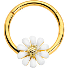 Load image into Gallery viewer, 16G 3/8 Gold Tone Innocence White Flower Hinged Segment Ring
