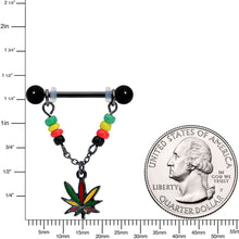 Load image into Gallery viewer, 14G 9/16 Black Multicolor Pot Leaf Dangle Barbell Nipple Ring Set
