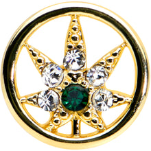 Load image into Gallery viewer, 16G 1/4 Clear Green Gem Gold Hue Pot Leaf Circle Cartilage Tragus
