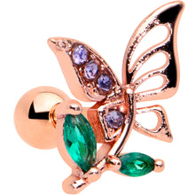 Load image into Gallery viewer, 16G 1/4 Purple Gem Rose Gold Hue Floral Butterfly Cartilage Tragus
