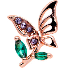 Load image into Gallery viewer, 16G 1/4 Purple Gem Rose Gold Hue Floral Butterfly Cartilage Tragus
