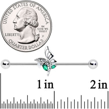 Load image into Gallery viewer, 14G Clear Green Gem Floral Butterfly Industrial Barbell 38mm
